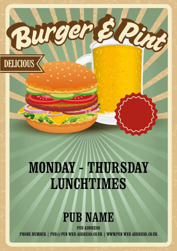 Burger and a Pint Event Tent Card (Artwork £60) Hall and Woodhouse